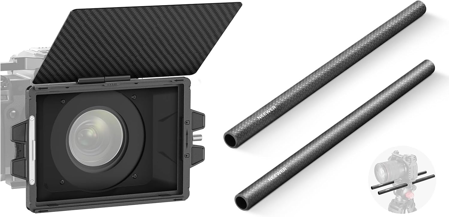 NEEWER PG002 Mini Matte Box with a 4"x5.65" Filter Tray & SR002 15mm Carbon Fiber