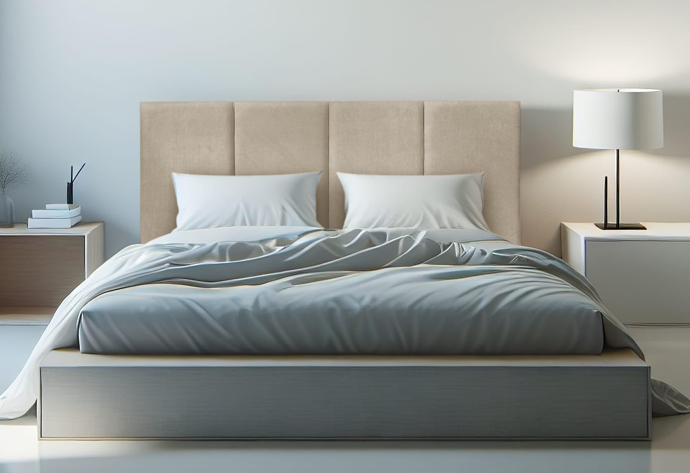 DecorQUALITY Cabecero de Cama Granada - Cabezal Tapizado Acolchado de Tela Antimanchas - Cabecero Premium Dormitorio (Beige 150x125)