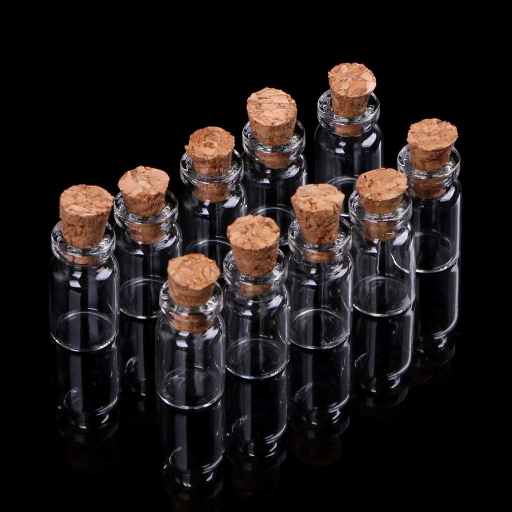 MONOJLY 10pcs Mini Glass for Wish Bottle Vial with Cork Stopper Storage Pendant 0.5/1/2/