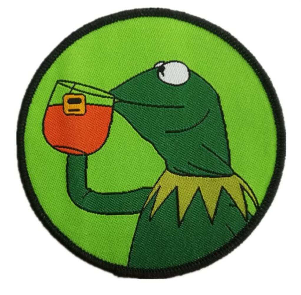 Frog Embroidered Patch Badge Kermit None My Business Frog Sipping Tea Patches Embroidery Stick Directly to The Hairy Position for Shirts, Jeans, Jackets, Hats