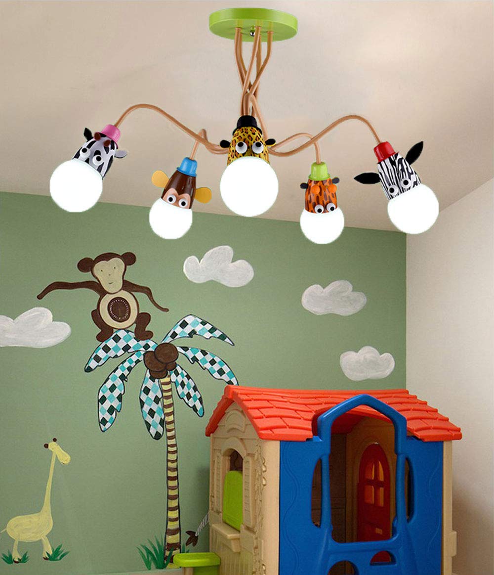 YZM Lampadario da soffitto per bambini,Plafoniera per bambini a tema animale,Perfetto per la cameretta dei bambini/la stanza dei giochi/scuola/asilo (5 lights)