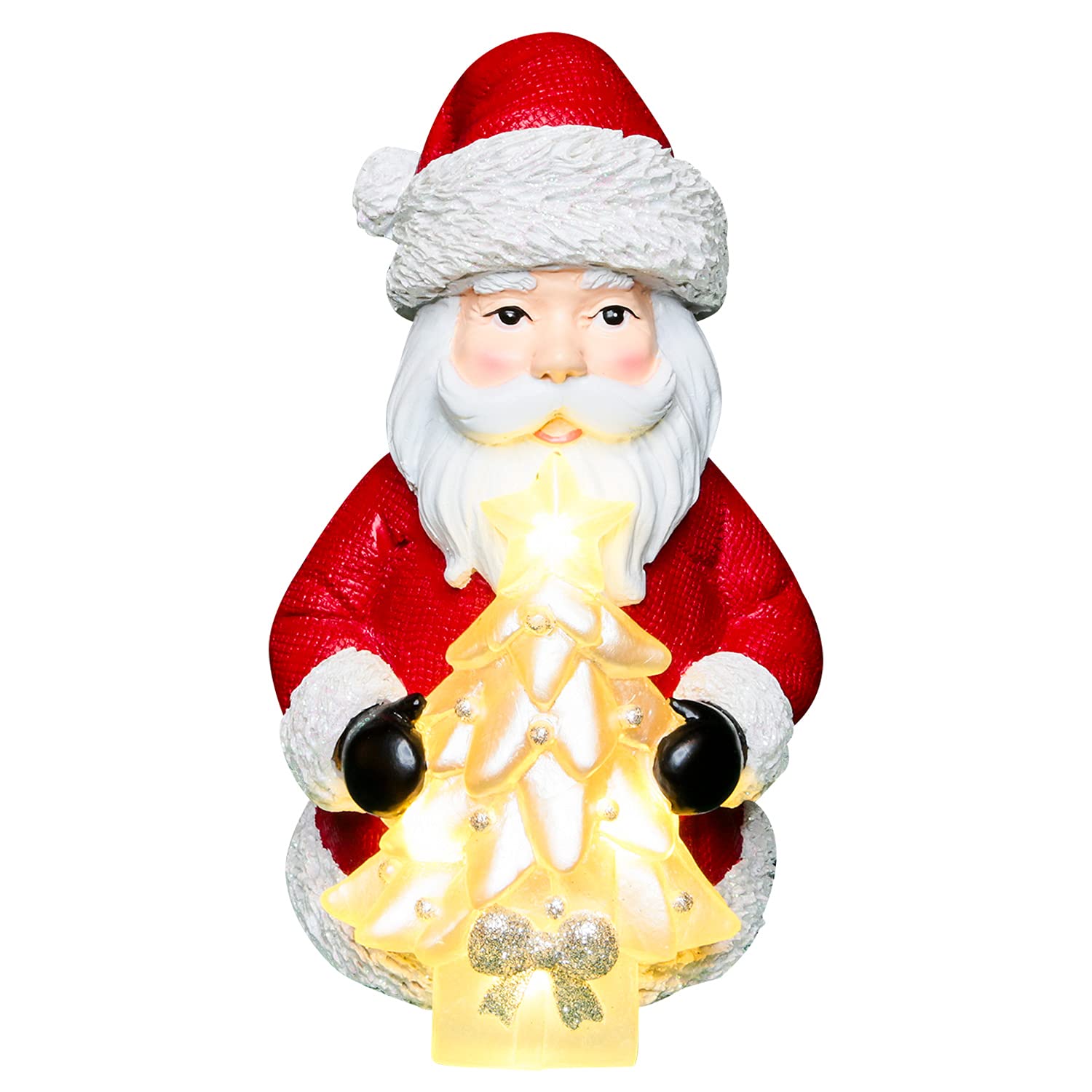 Romingo Santa Claus Figurines Christmas Ornament LED Light with Timer and Home Decoration