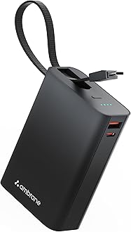 Ambrane 20000mAh Small Pocket Size Powerbank, Hanging InBuilt Type C Cable, 22.5W Fast Charging, Type C PD & USB Output for iPhone, Android Mobiles & Other Devices (MiniCharge 20, Black-Grey)