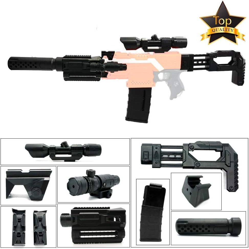 NERBEST Mod Kit Compatible with Nerf Stryfe: 2 Front Tube Adapter+ 4 Front and Side Rail Adapter+ 12 Darts Clip Magazine + 1 White Light Upgrade Toys(Black)