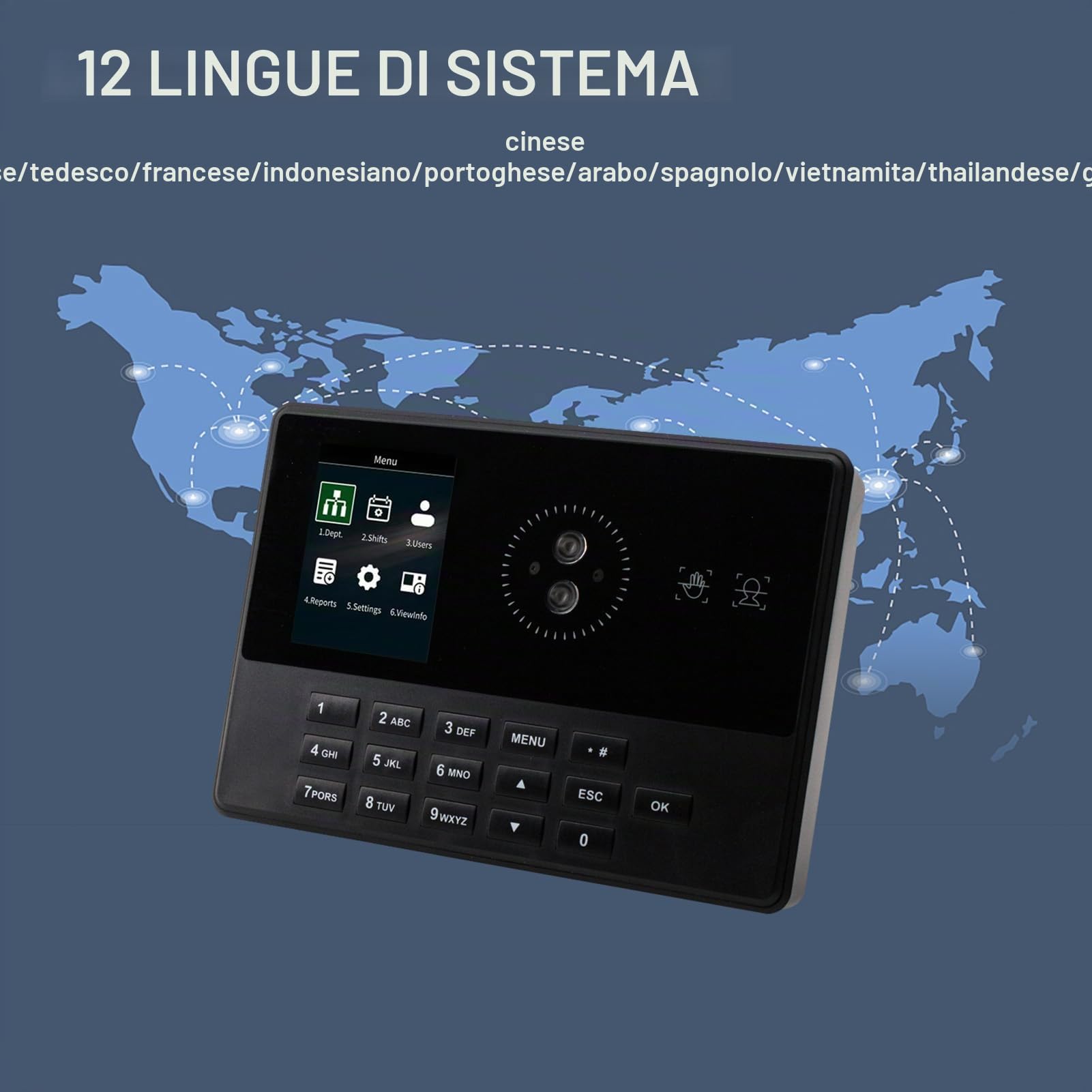 Bisofice T900 Rilevatore Presenze Dipendenti, con Scansione Facciale e impronte digitali e RFID Password, Timbratrice Presenze Prompt Vocale, Display da 2,8", per Piccole Imprese