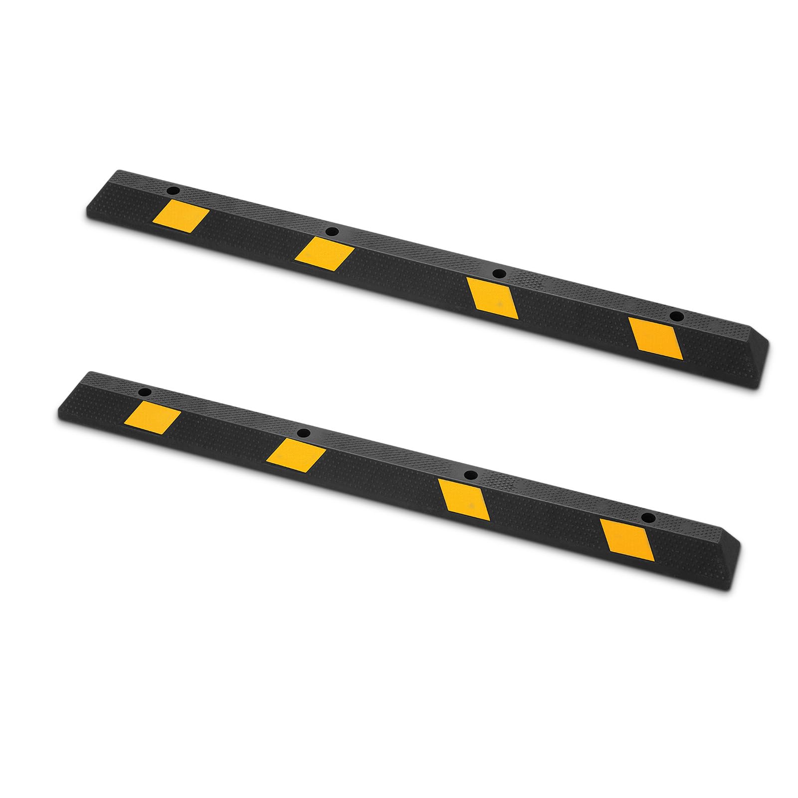 VEVOR Tope de Estacionamiento, 2 Unidades, 184 x 16 x 11 cm, Barrera de Estacionamiento de Goma con Bandas Reflectantes Brillantes, para Coches, Furgonetas y Camiones, Guía para Ruedas, Negro