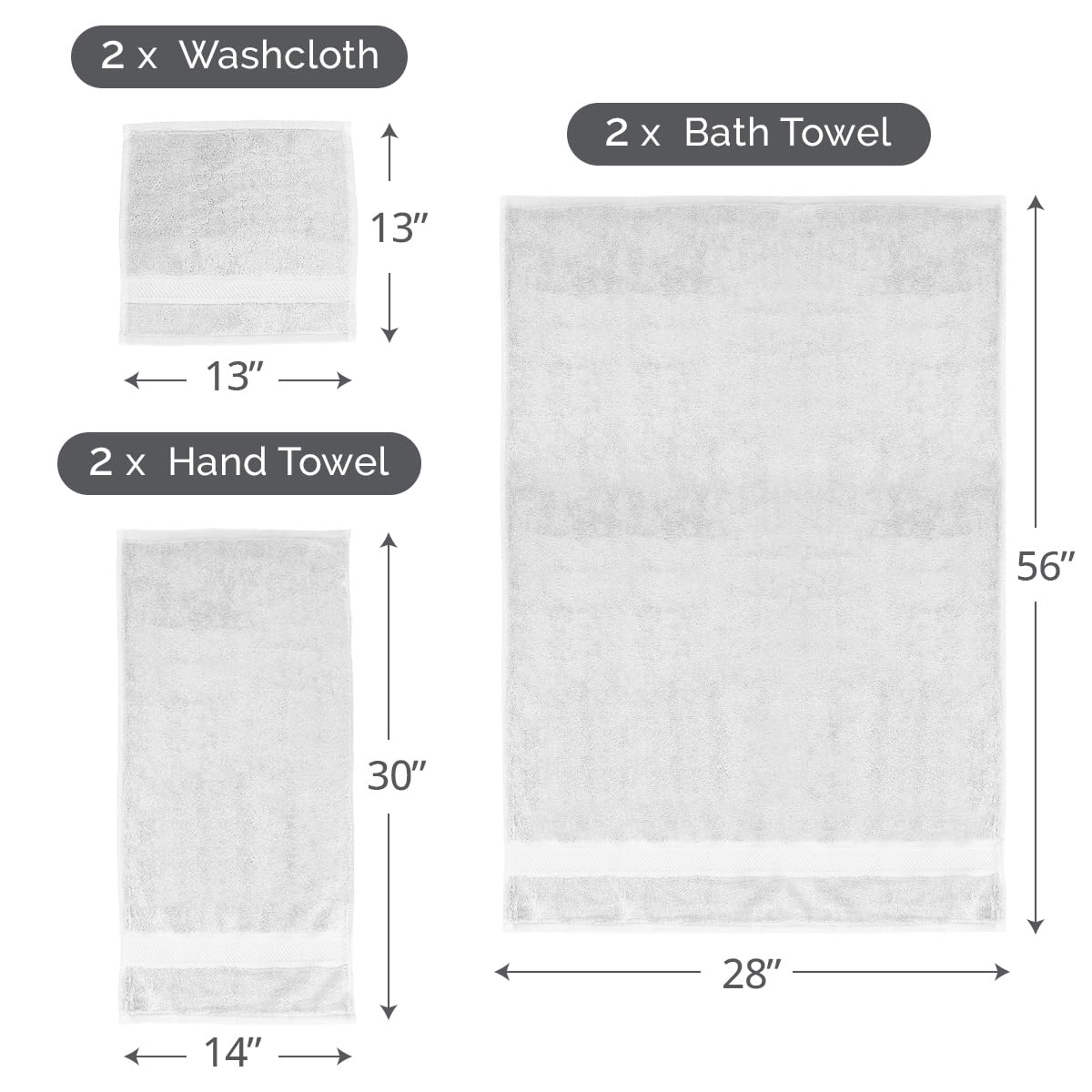 TAKTICK 6-teiliges Luxus-Handtuch-Set aus 100% Baumwolle für Badezimmer – weiche und sehr saugfähige Viskose-Streifen-Handtücher für den täglichen Gebrauch, 2 Badetücher, 2 Handtücher und 2