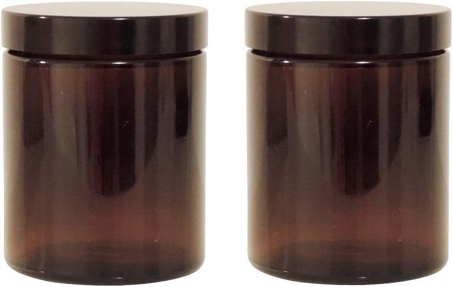 2 glass jars 180 ml brown ointment jars cream jars including Labels.