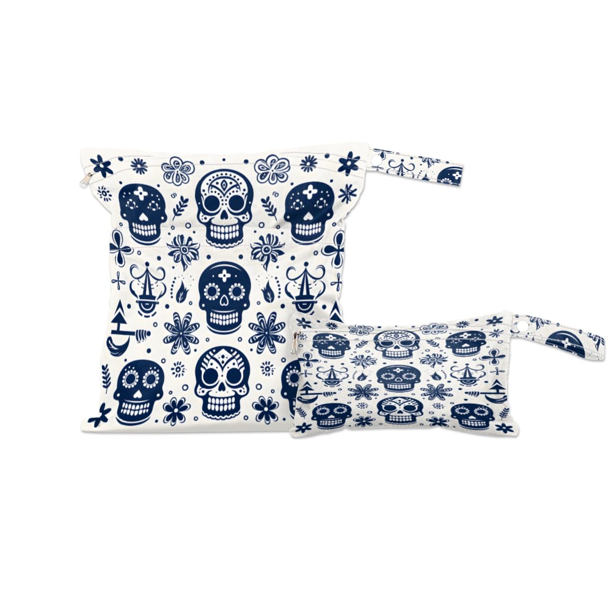GzLeyigou 2 Pack Wet Bags for Swimsuits, Skull Mandala Waterproof Washable Dirty Clothes Bag Wet Dry Bag with Zipper Pocket Wet Clothes Bag Bathing Suit Workout Bag Wet Swimsuit Bag for Travel Beach