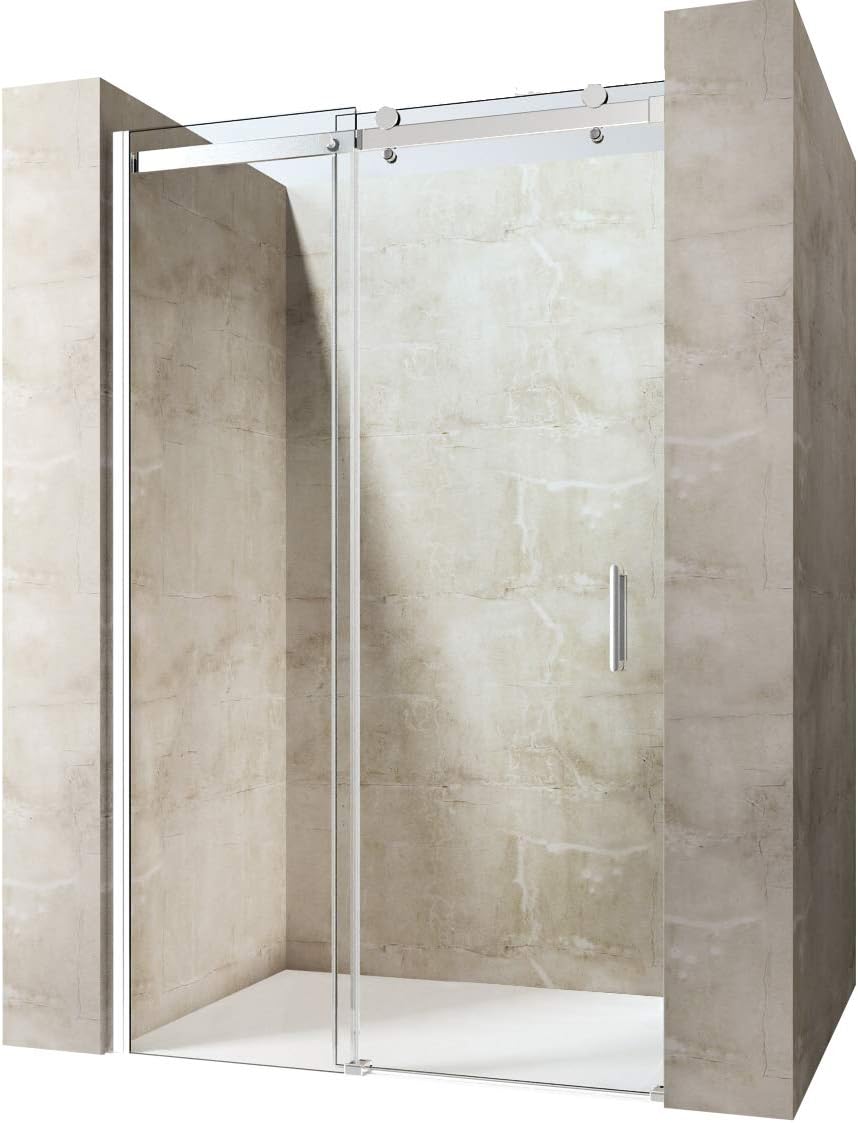 Durovin Bathrooms 1000mm Frameless Reversible Shower Sliding Door Bathroom Shower Cubicle - 8mm Thick Transparent Safety Glass - Side Aluminium Strip Mount