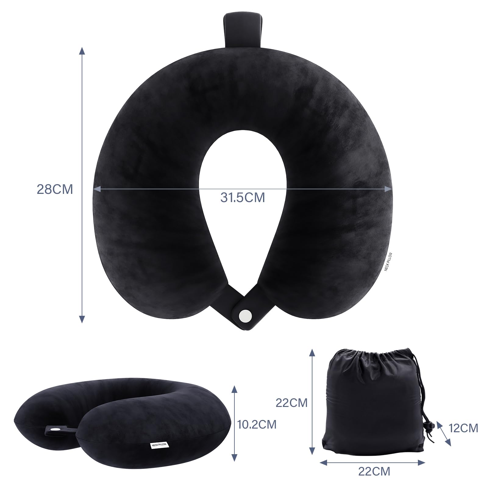 Home-Complete Cuscino Da Viaggio In Memory Foam, Lavabile, Con Fodera In Nylon, Grigio, Per Aereo, Auto E Treno, Supporto Cervicale - 3