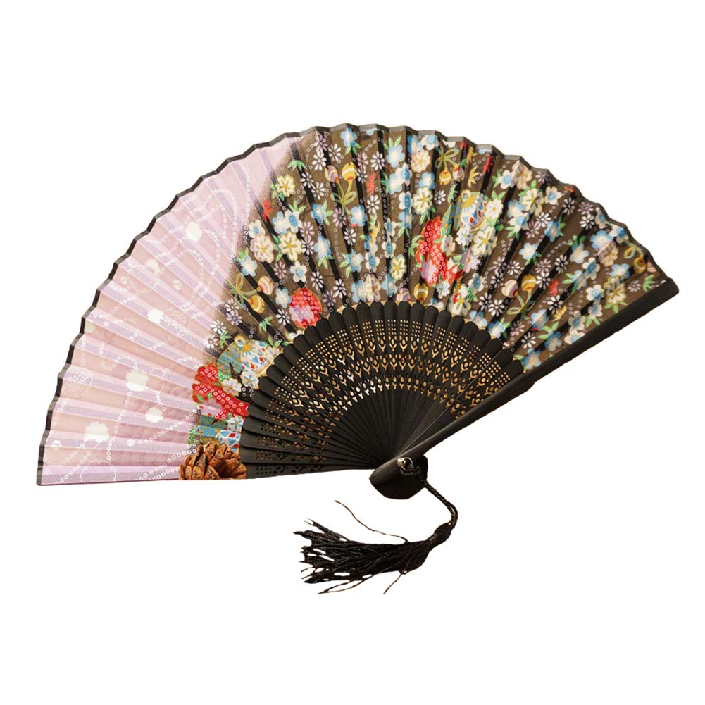 Leemiman Women 21 cm Folding Hand Held Fans Handmade Oriental Silk Folding Fans (Color 3)