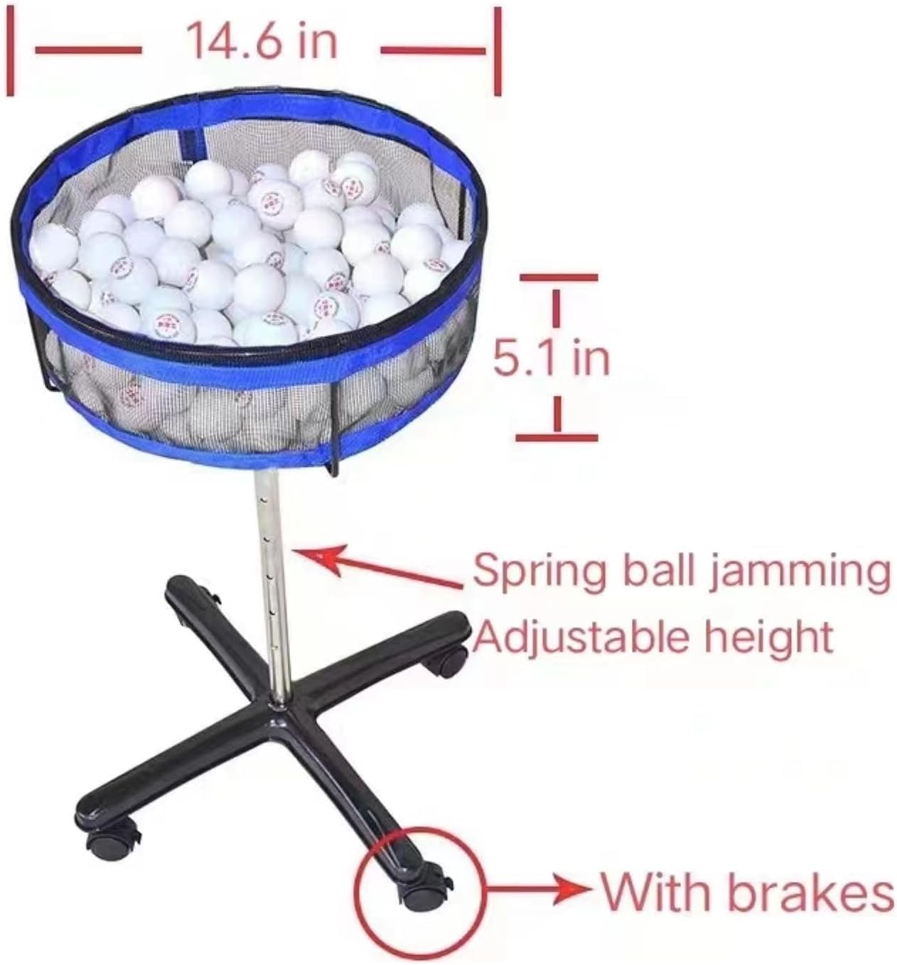 Raccoglitore di Palline da Ping Pong, Raccoglitore Mobile Multi-Palla, Raccoglitore da Allenamento Multi-Palla Regolabile in Altezza per Sport all'Aria Aperta/Allenamento/Golf/Tennis/badmint
