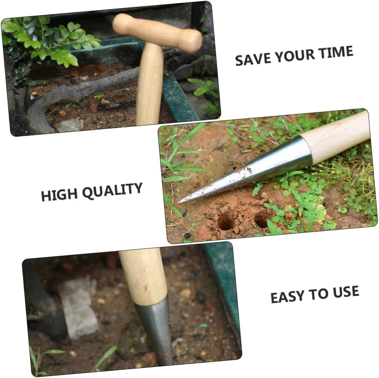 ORFOFE Stainless Held Bulb Planter Tool with Wooden Handle for Easy Planting and Cultivation Durable Gardening Dibber for Small Bulbs for Gardeners and Planting Enthusiasts