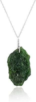 Natural Tsavorite Green Garnet Gemstone Raw Crystal Pendant Necklace, Birthstone, Healing Crystals, Silver Jewelry 18 inch 1 PENDANT