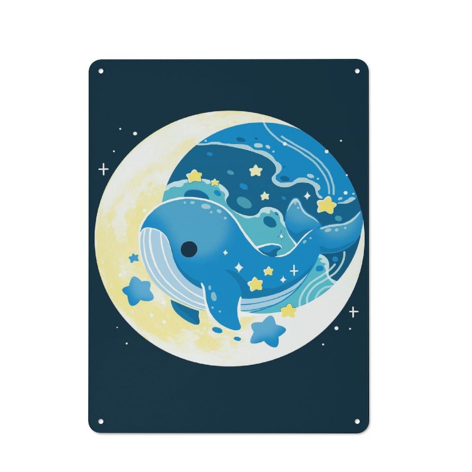 Junmoney Whale And Moon Cartoon Illustration Retro-Style Tin Sign 40X30cm For Living Room Or Hallway, For Home Wall Decor Collectors Refreshing A Room In Autumn