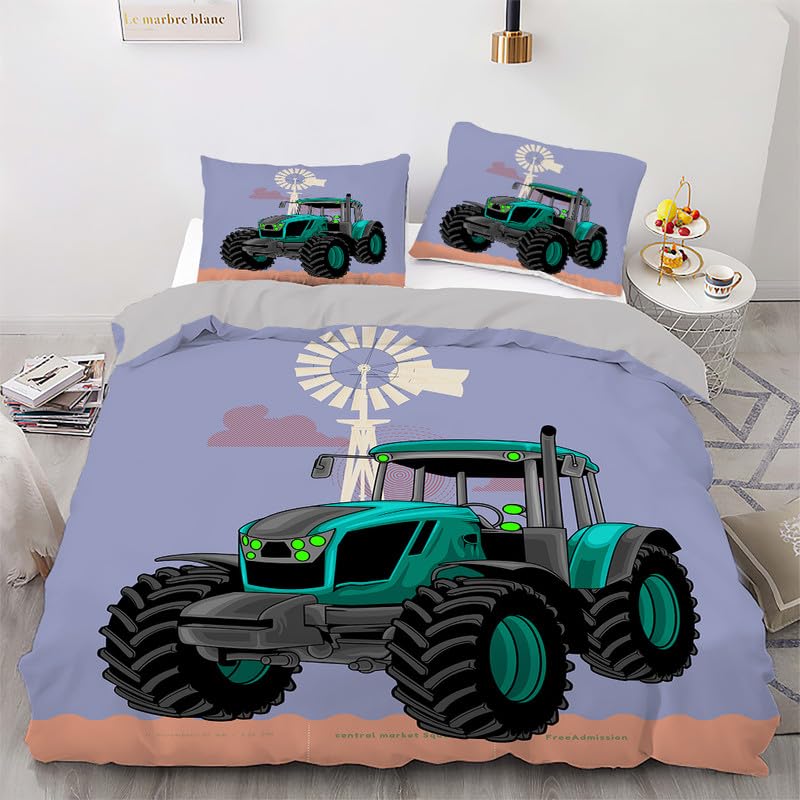Funda nórdica antiarrugas de tractor violeta de microfibra para cama 135