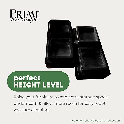 Miniatura 4 de Prime Woodcraft Elevadores de madera de nogal  2 pulgadas de altura, 4 elevadores, color negro, elevadores de cama cuadrados para almacenamiento y