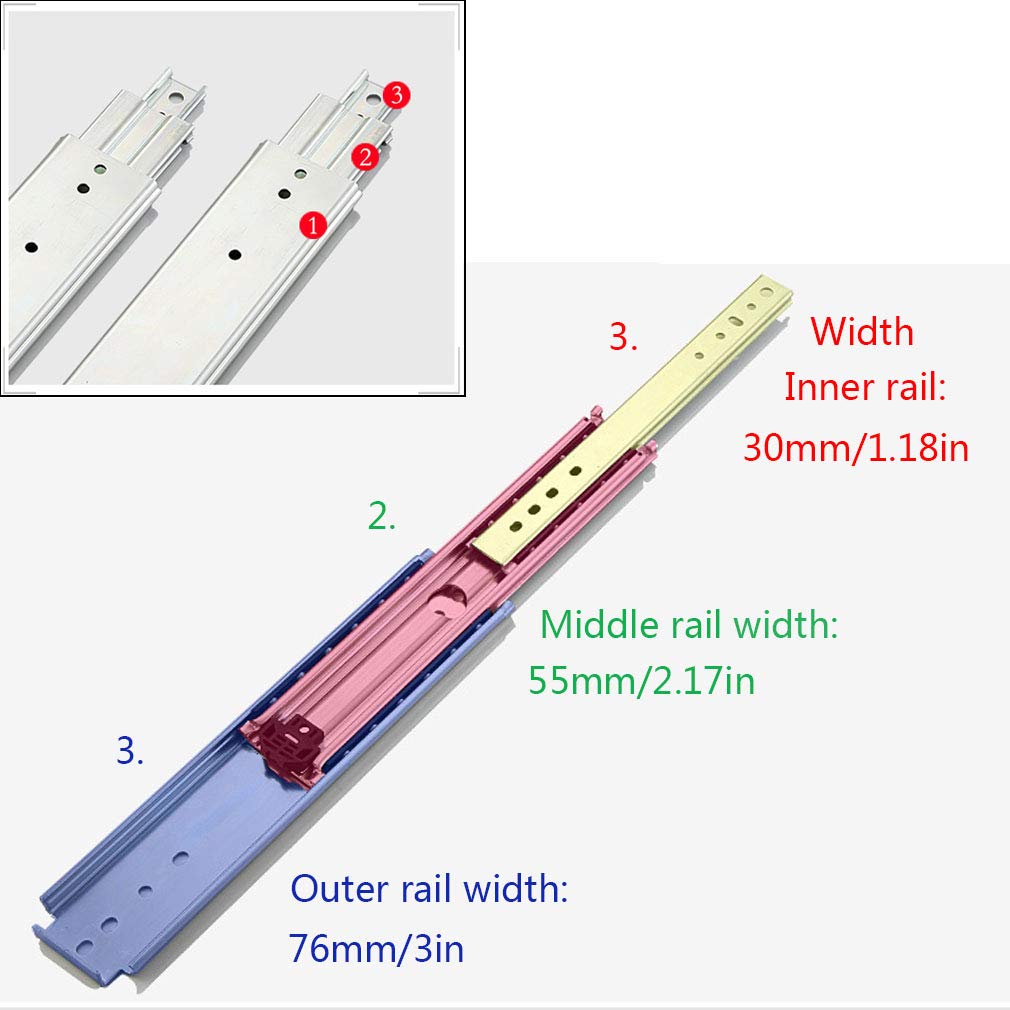 1 Paar Schwerlast Industriell Schubladenschienen mit Arretierung,3 Falten Vollauszüge Kugellager Stumm,Ersetzen Schubladenführung,Breite 76mm/3in,Tragkraft 220KG (46in(1168.4mm))