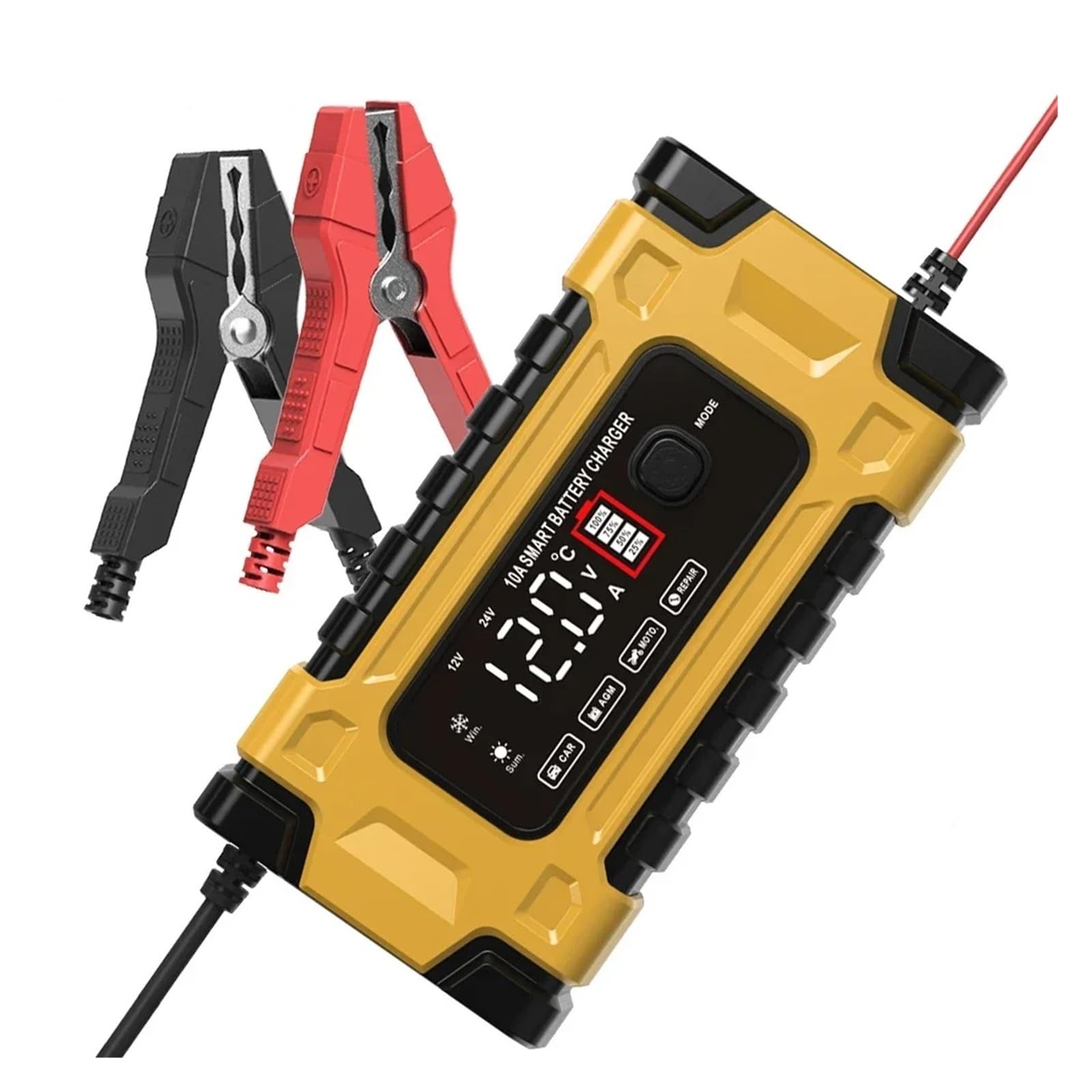 Cargador de Bateria, Cargador de batería de coche totalmente automático de 12 V 10 A/24 V con carga rápida inteligente de 7 etapas y función de reparación por pulsos.