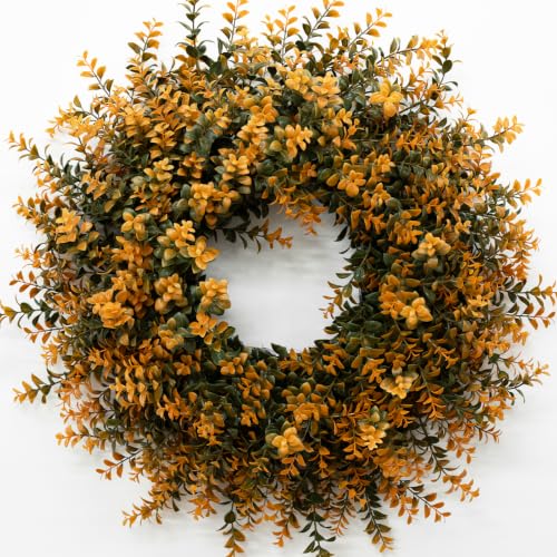 Image of 26 Inch Fall Wreaths for Front Door Outdoor Boxwoods Wreath