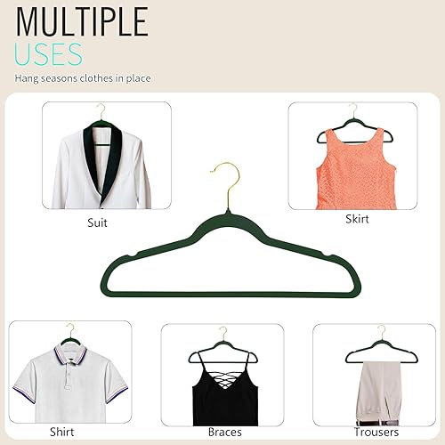 Miniatura 4 de ManGotree Perchas de terciopelo con gancho dorado giratorio de 360, perchas de fieltro antideslizantes para trajes, colgador de ropa delgado que