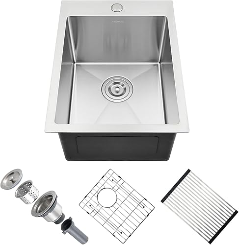 Aschael Fregadero de cocina de 25 x 22 x 10 pulgadas, fregadero de cocina de montaje superior de calibre 16, fregadero de cocina de un solo tazón,