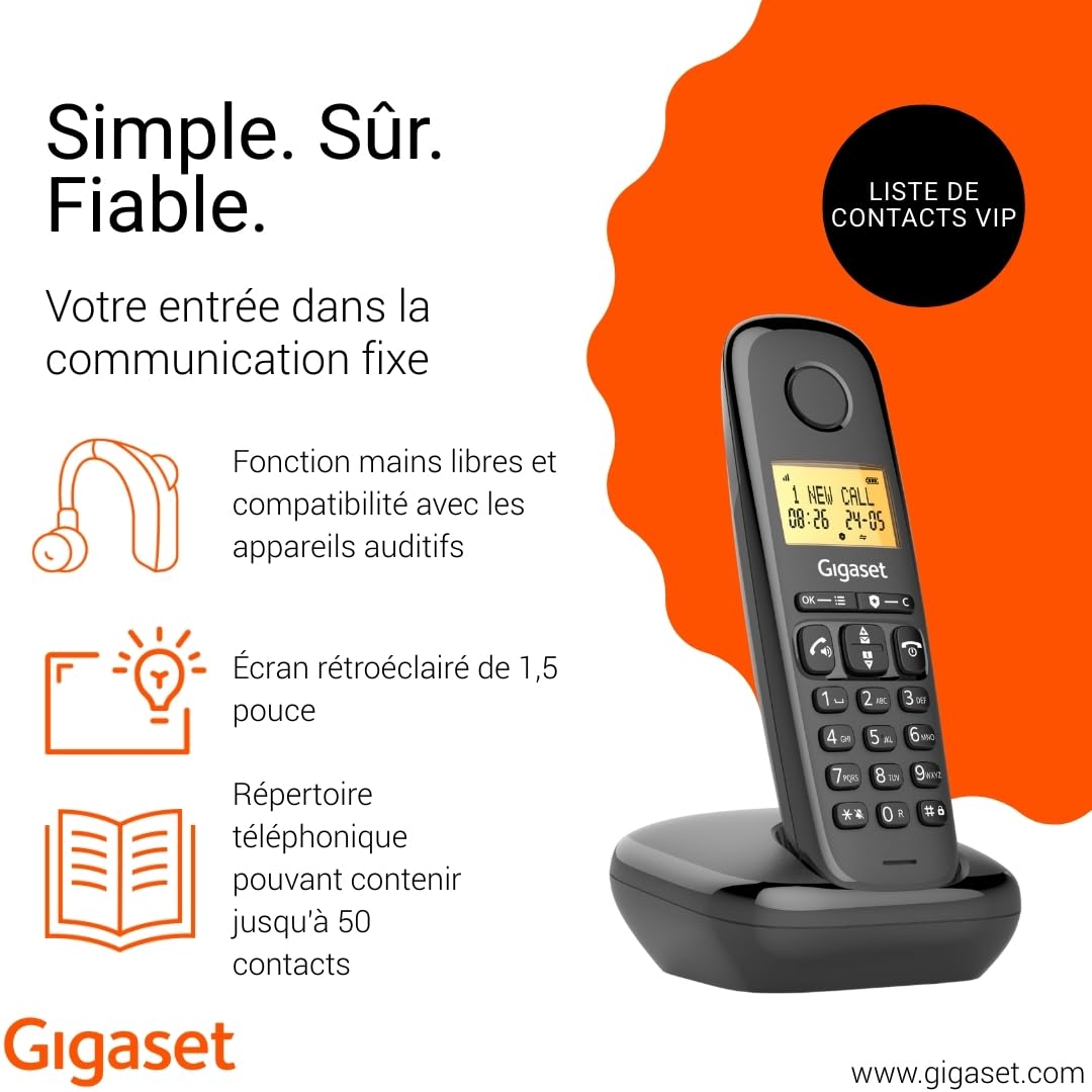 Gigaset Start 120 - Téléphone DECT, Blocage d’appels, Écran rétroéclairé de 1,5", appels Mains Libres, Liste de Contacts VIP, Jusqu'à 11 Heures d'autonomie, Anthracite [Version Française] - 4
