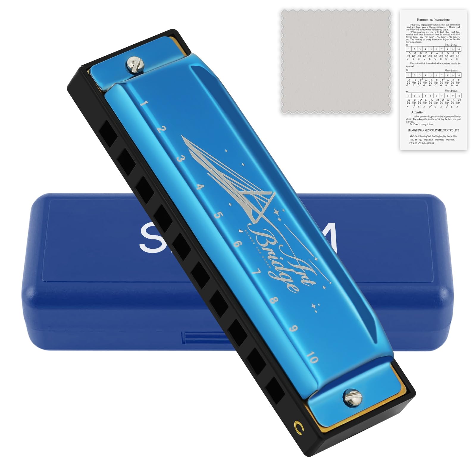 SDREAM Harmonica for Adults Beginner Professionals Students Musicians,Diatonic Harmonica key of C 10 Holes 20 Tone,Mouth Organ Harmonica with Blue Case Bronze Reeds (Blue, 10 holes blues primary)
