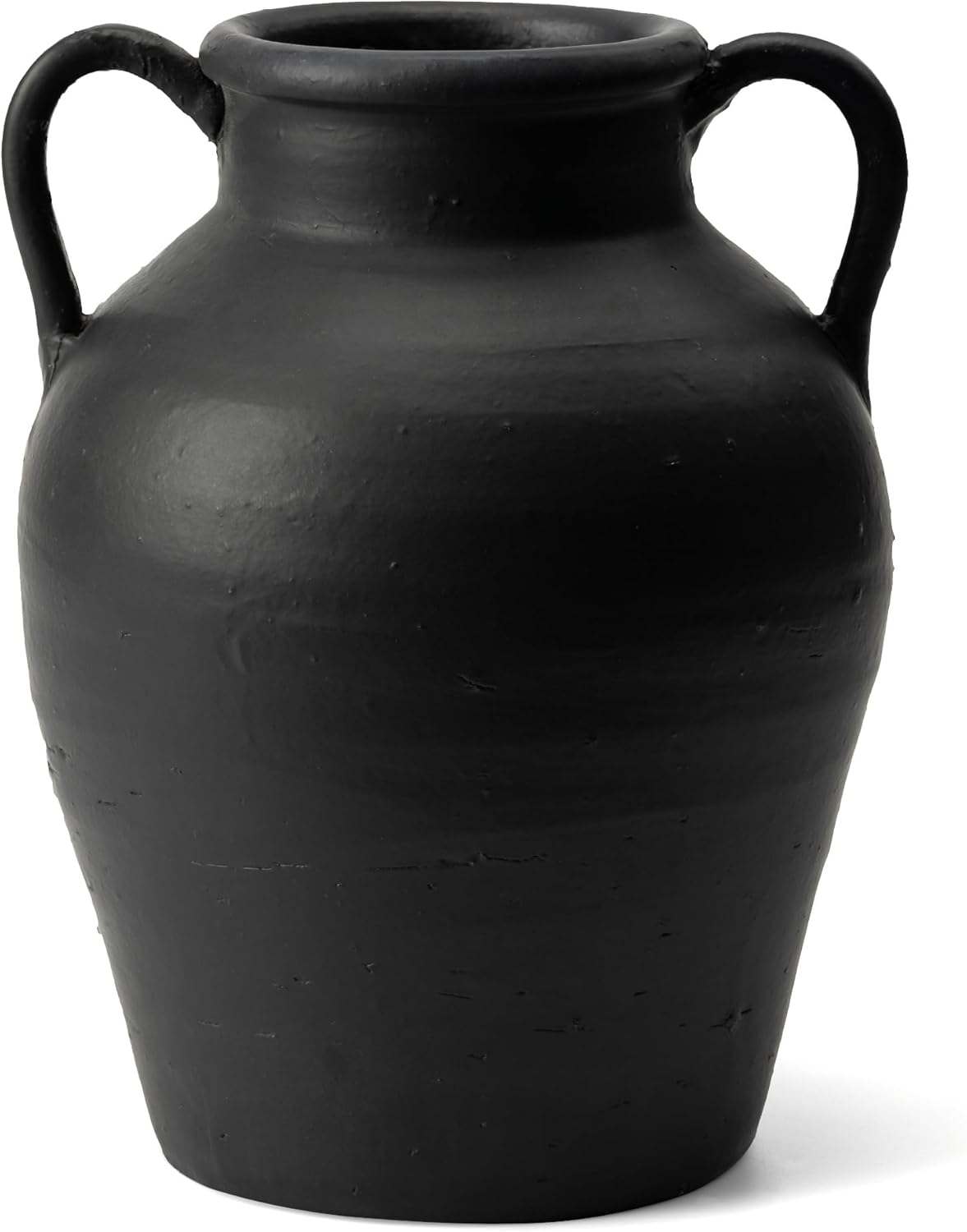Wild Works Bailey Handmade Black Vase with 2 Ear Design - 9.6'' Tall Terracotta Vase, Vintage Rustic Antique Decor, Black Ceramic Vases, Flower for Living Room, Entrance,Wabi-sabi Decorations