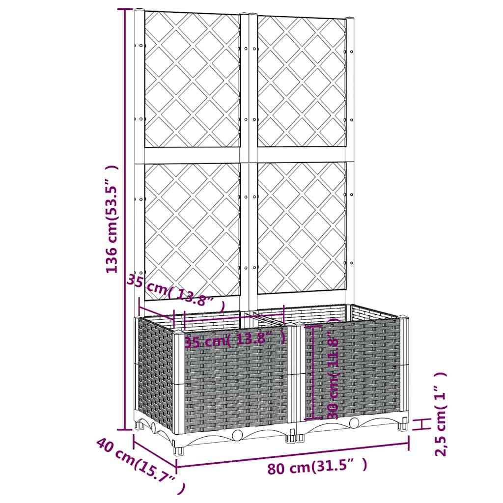 Jardiniere de Jardin avec Treillis Bleu Gris en PP 80 x 40 x 136 cm, bac Plante Fleur Interieur Exterieur Balcon terrasse Jardin, Support Culture Drainage Reserve Eau