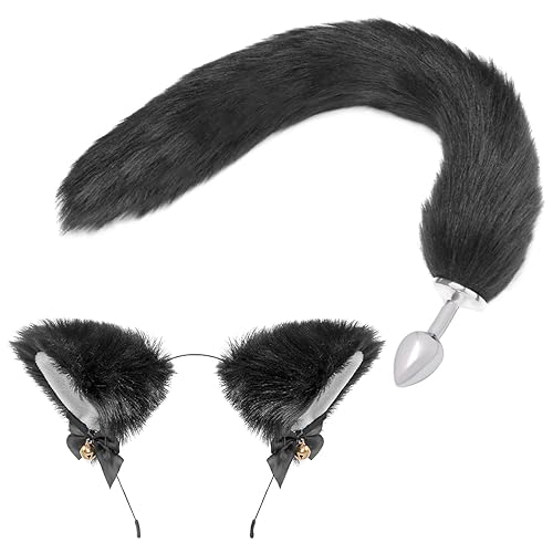 AKStore Fox Tail & Ears Anal Butt Plug Sex Toys Cat Ears for SM & Cospaly (Black + Ear) - Black + Ear