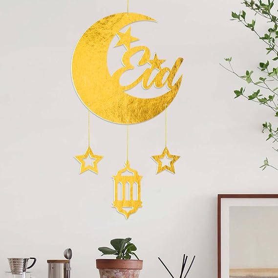 3 Pcs Ramadan Hanging Decorations Eid Mubarak Wall Decor Hollow Moon Star Lantern Shape for Islamic Muslim Home Decor Indoor Outdoor Hanging Ornament for Wall Window