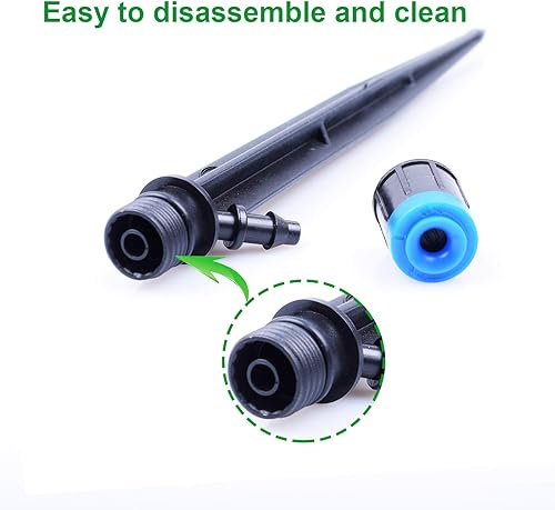 Miniatura 4 de 100 emisores de goteo en forma de ventilador con estaca de flujo de agua ajustable para manguera de tubo de riego de 14 de pulgada, rociador de 360