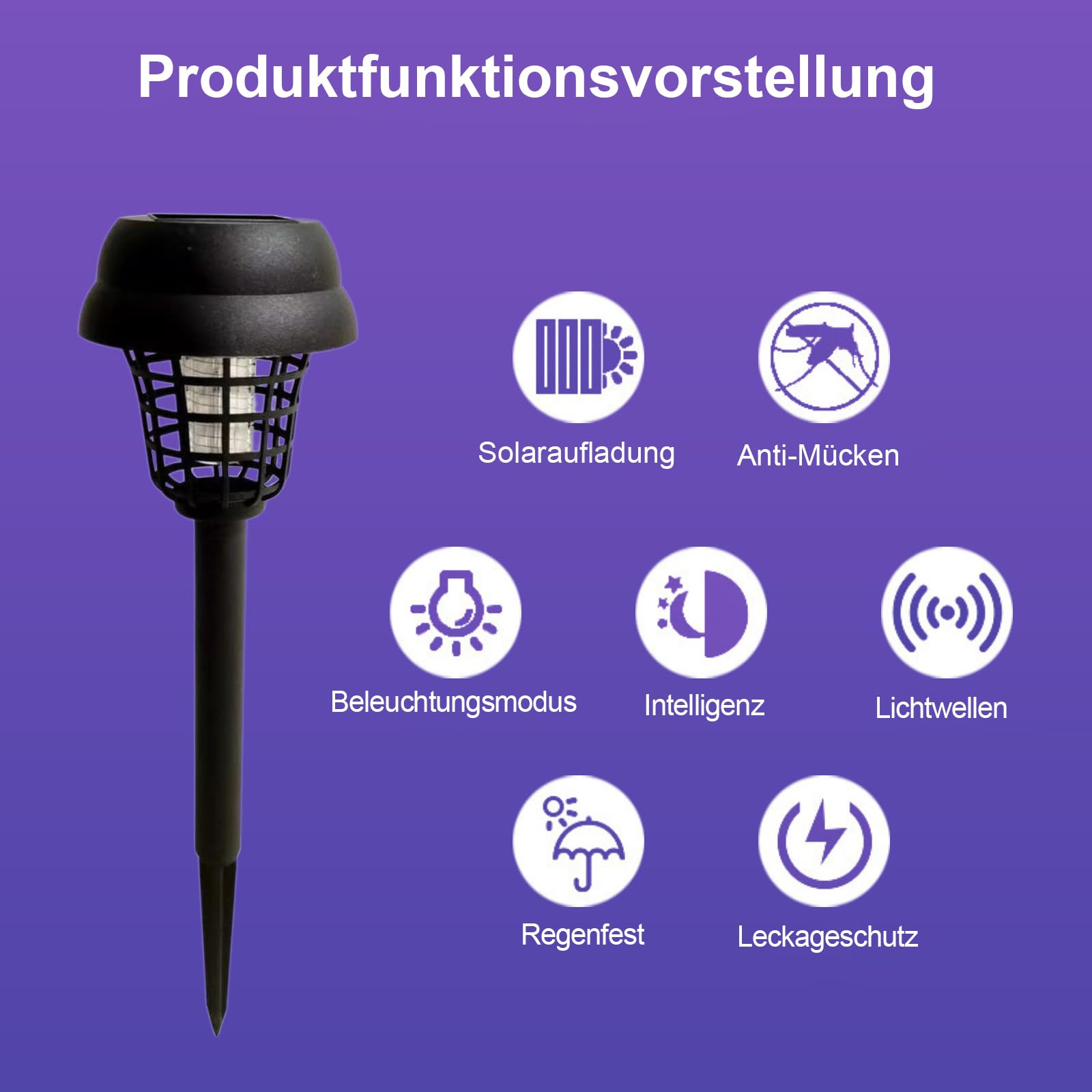 Solar-Mückenfalle,4-Pcs,Außen-Insektenvernichter Elektrisch,Wasserdichter-Mückenlampe,UV-Licht und Weißlicht,Automatik-Lichtschaltung,Für Hinterhof & Garten (4-teilig)