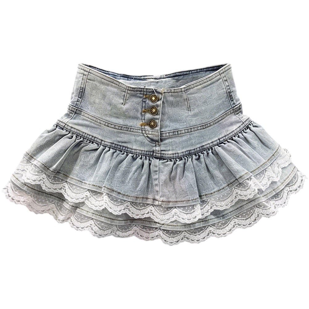 Jupe en jean short intégrée pour éviter les frottements avec volants et dentelle