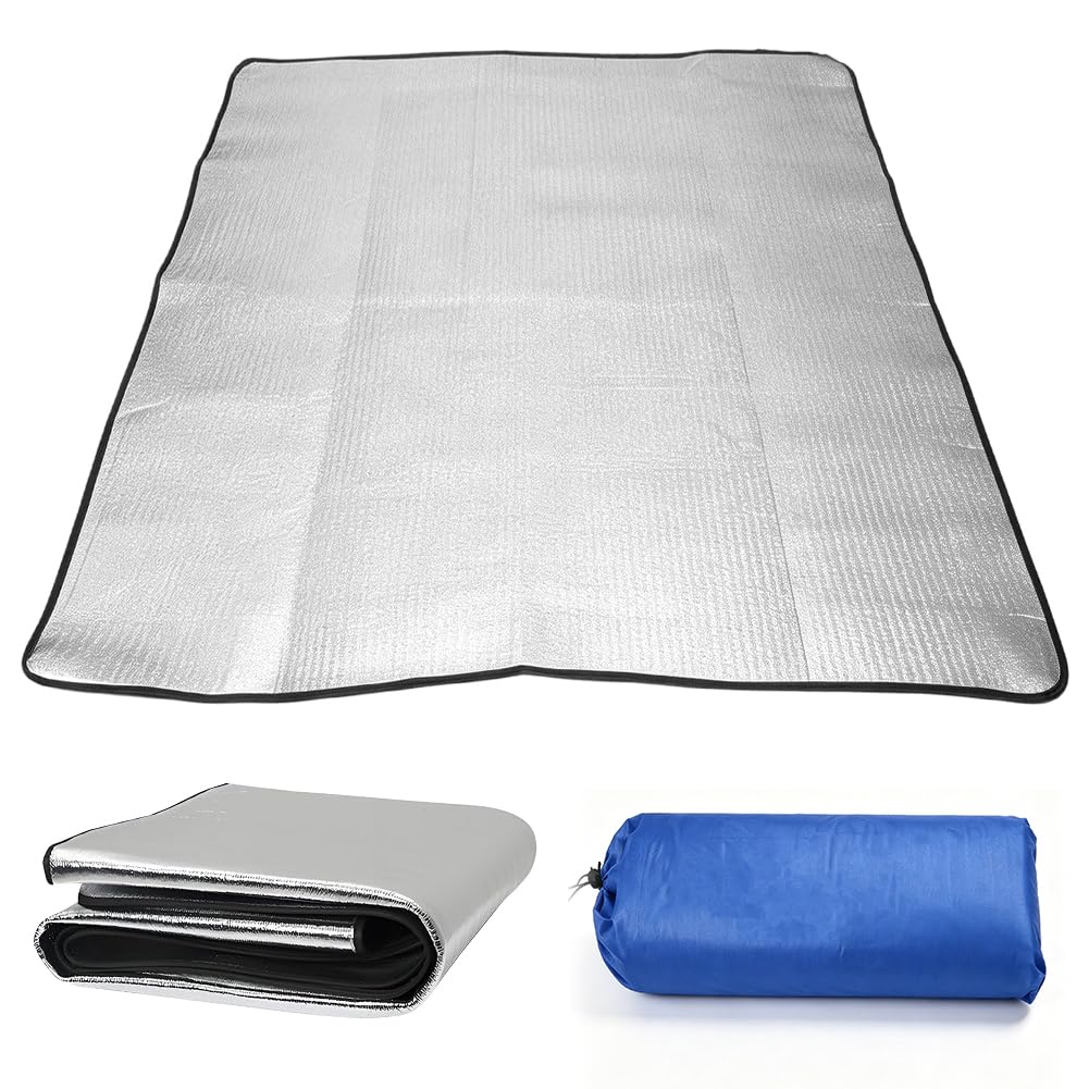 Podkładka pod namiot, mata izolacyjna na podłogę, mata termiczna do kampera, 200 x 200 cm – składana, aluminiowa mata izolacyjna z EPE i folią aluminiową, wodoszczelny koc izolacyjny na kemping