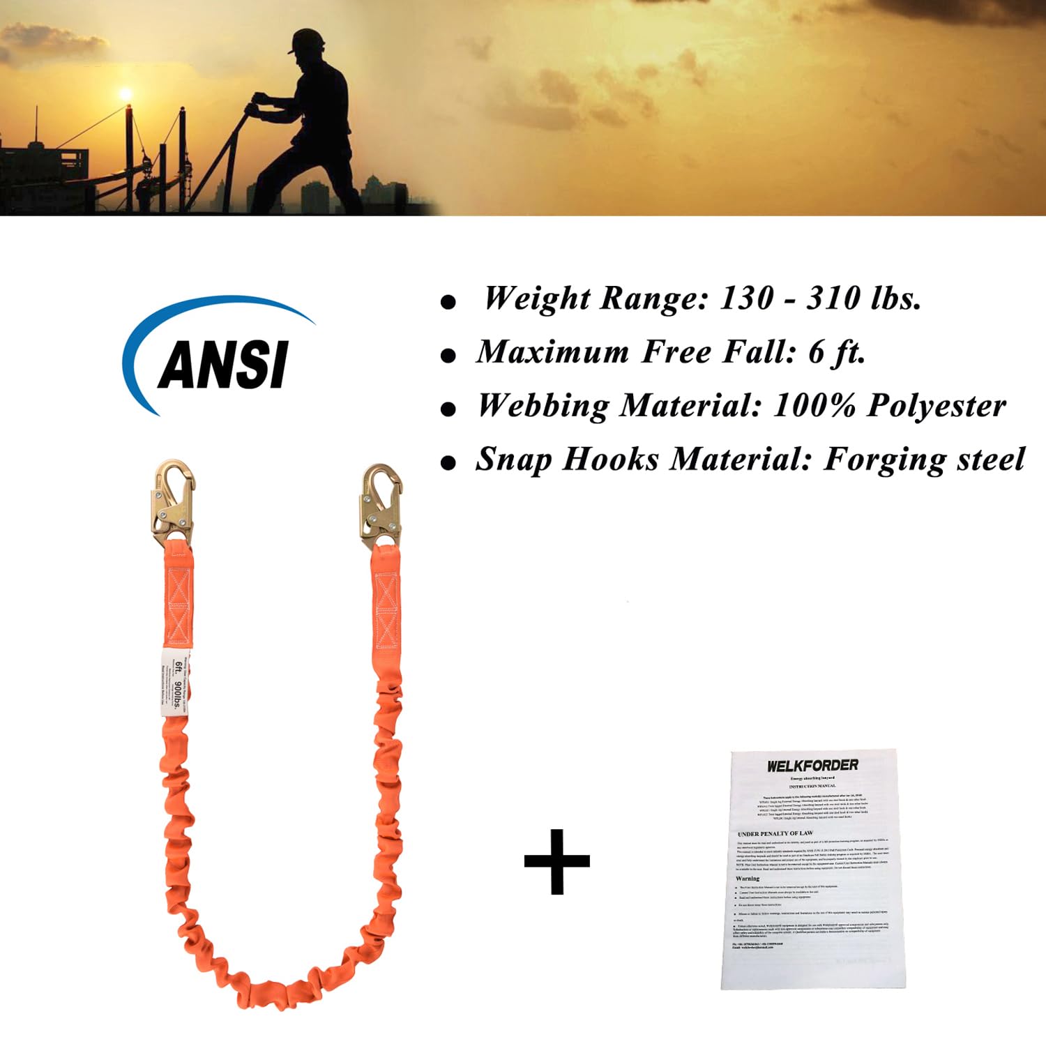 6ft Safety Lanyard - Fall Protection Equipment -7