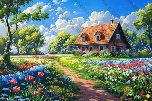 House Painting Set in A Colorful Flower Field Jigsaw Puzzles for Adults 1000 Pieces and Up Puzzles Gift for Women Mom Christmas Puzzle for Family Friends