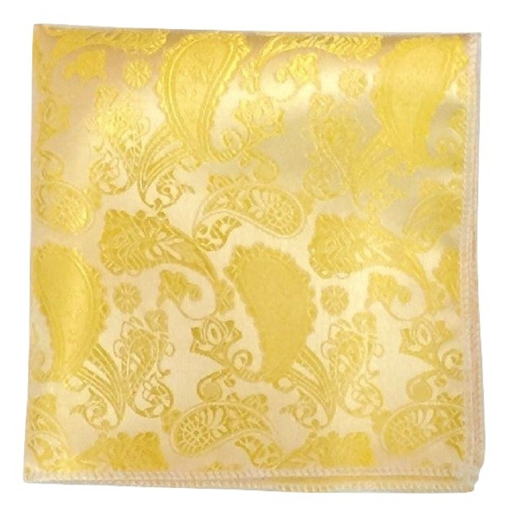 L&L® Hand Made Men Paisley Jacquard Silk square Wedding pocket Hanky Handkerchief (Yellow)