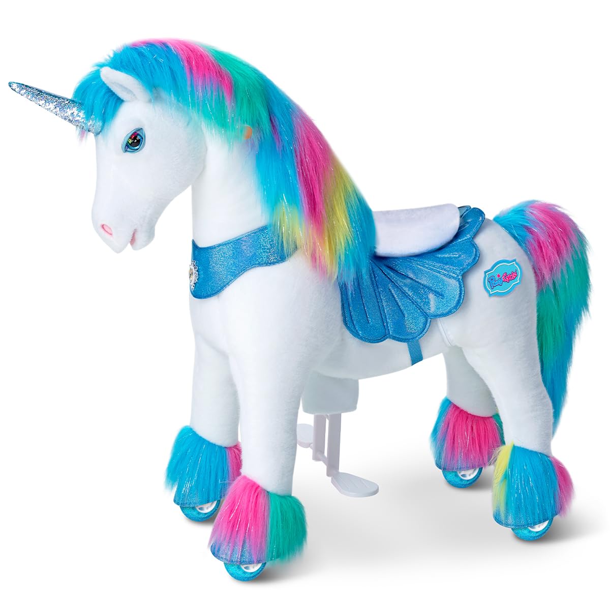 PonyCycle Rainbow Unicorn Ride-On for Kids Age 4-7, Mechanical Riding Toy with Brake, Advanced Model Y454