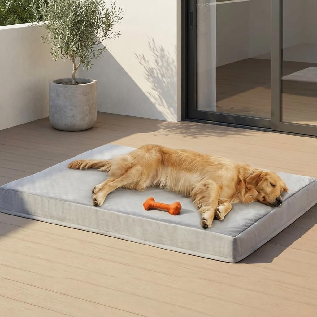 LILNAP Indestructible Dog Beds for Large Dogs, Chew Proof Dogs Bed with Orthopedic Egg Foam, Outdoor Pet Bed Mat with Washable Cover for Crate Pad and Cages,Medium