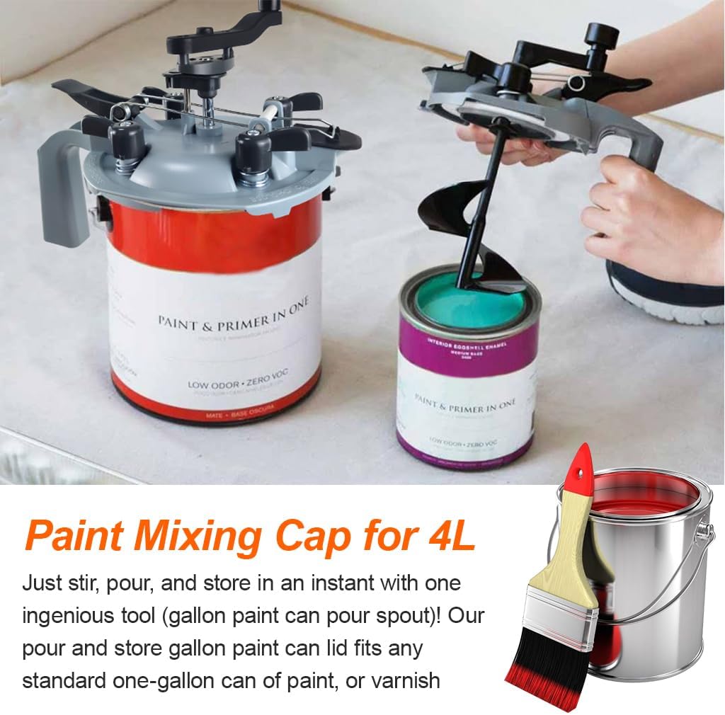 2 PCS 4L Mixing Mate Paint Lid Kit, Paint Can Pouring Spout with Better Sealing Effect, Universal Paint Shaker, for Stirring, Storing and Pouring