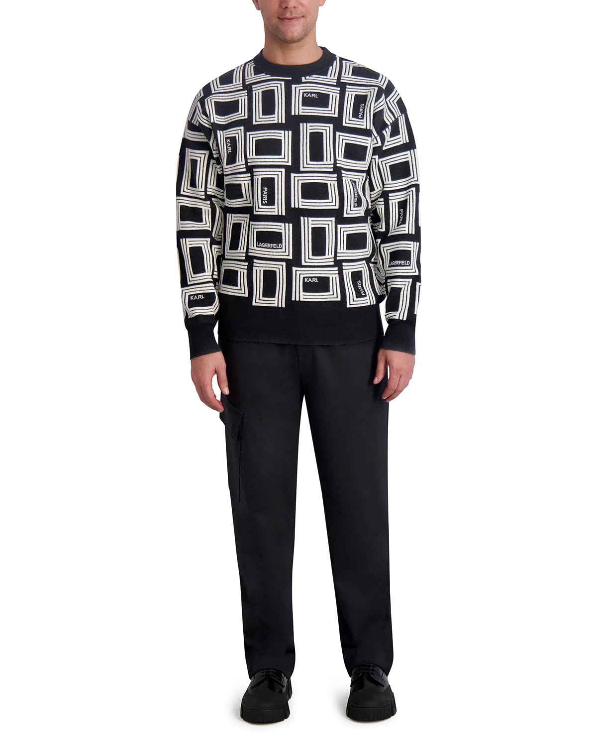KARL LAGERFELD Men's Long Sleeve Double L Raised All Over Logo Top