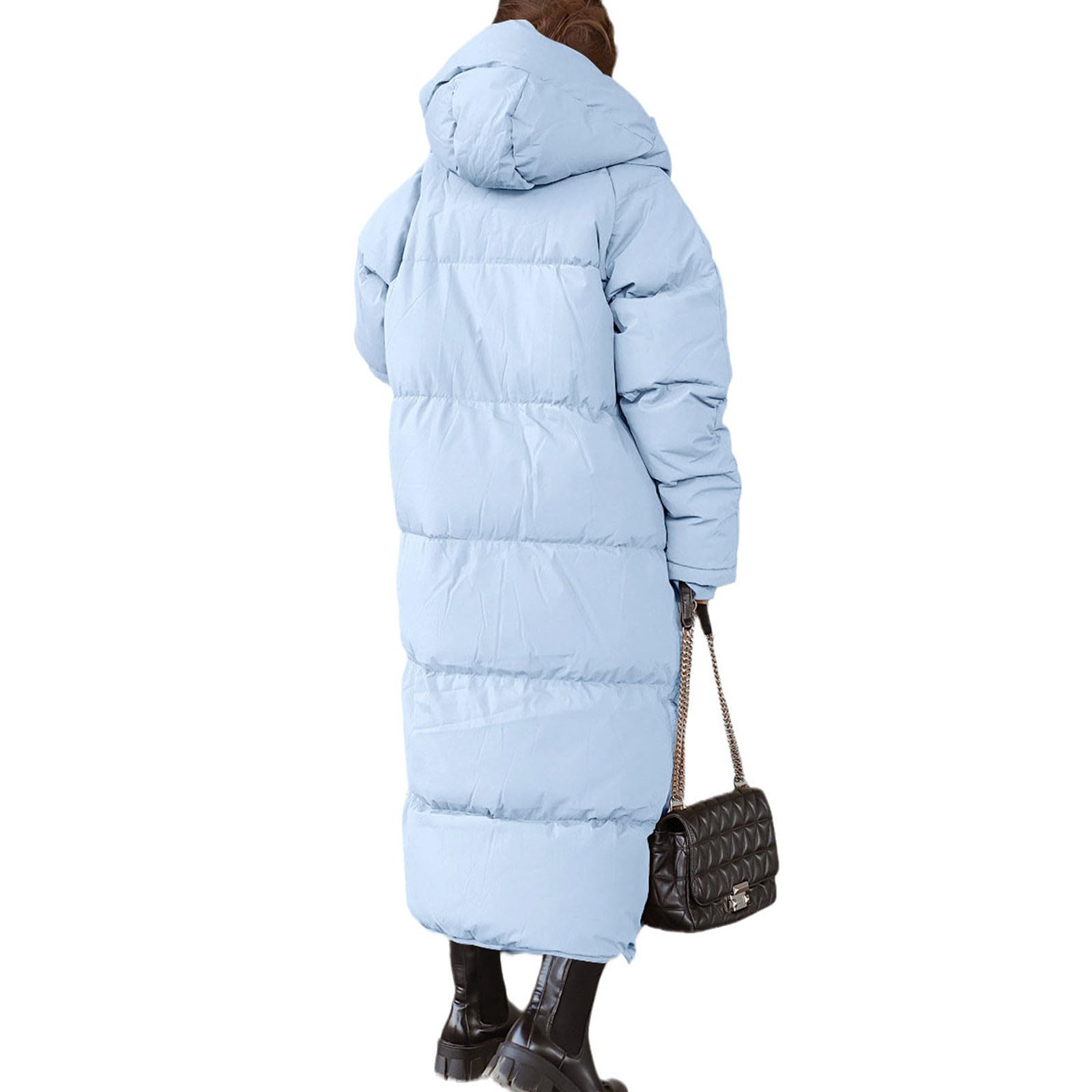FUPODD Wintermantel Damen Lang Mit Kapuze Daunenmantel Damen Dicke Winterjacke Damen Warm Gefüttert Daunenjacke Frauen Winter Steppmantel Damen Lang Reissverschluss Daunenjacken Winddicht Wanderjacke