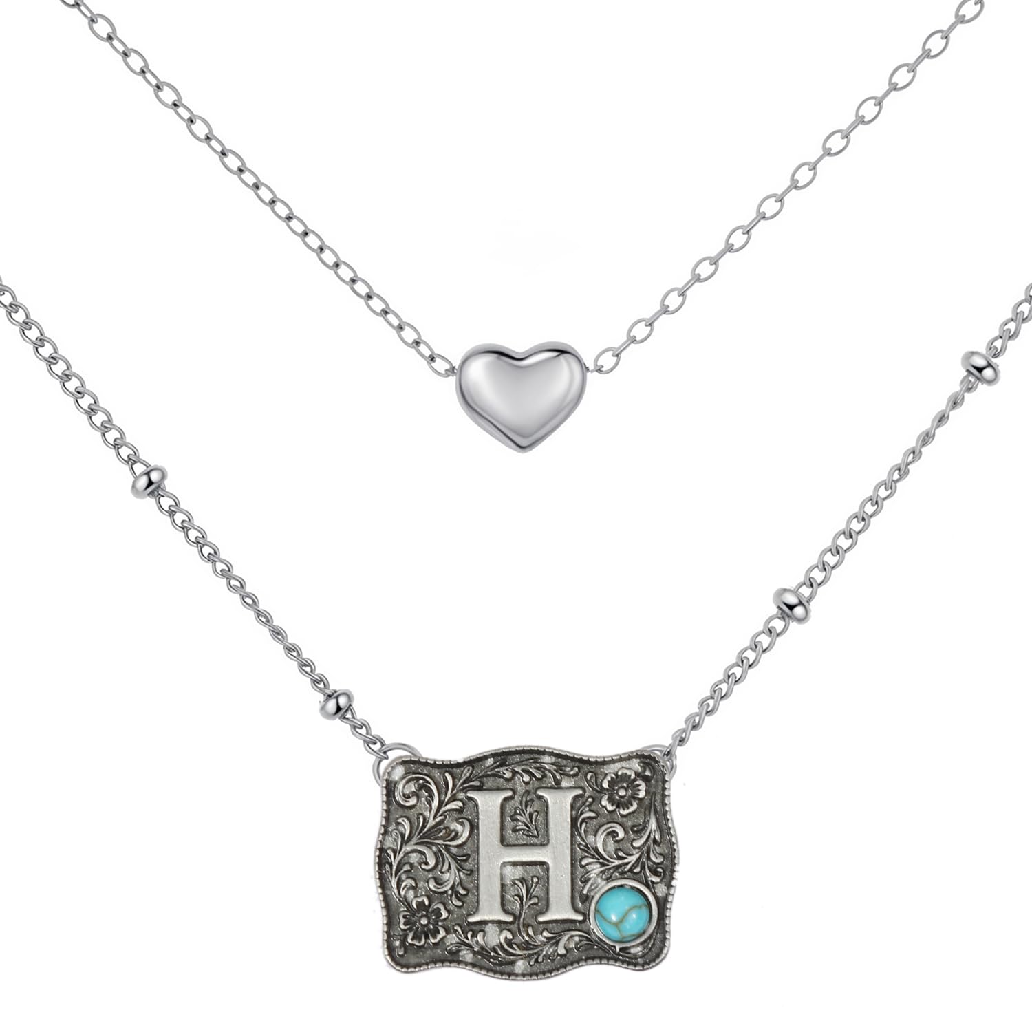 Belt Buckle Bracelet Initial Letter A-Z Bracelets Western Cow Tag Bracelet Belt Buckle Necklace Western Style Initial Letter Pendant Necklace