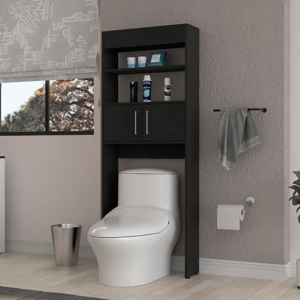 Over The Toilet Cabinet Jozz  Double Door  Two Shelves  Black Wengue Finish(D0102Hge687)