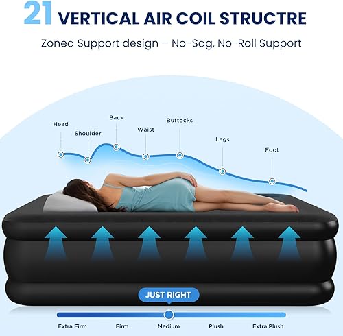 Miniatura 4 de Colchón de aire individual con bomba integrada, soporte resistente de 600 libras, PVC de 3 capas probado por fugas de 48 horas, inflado rápido de 2