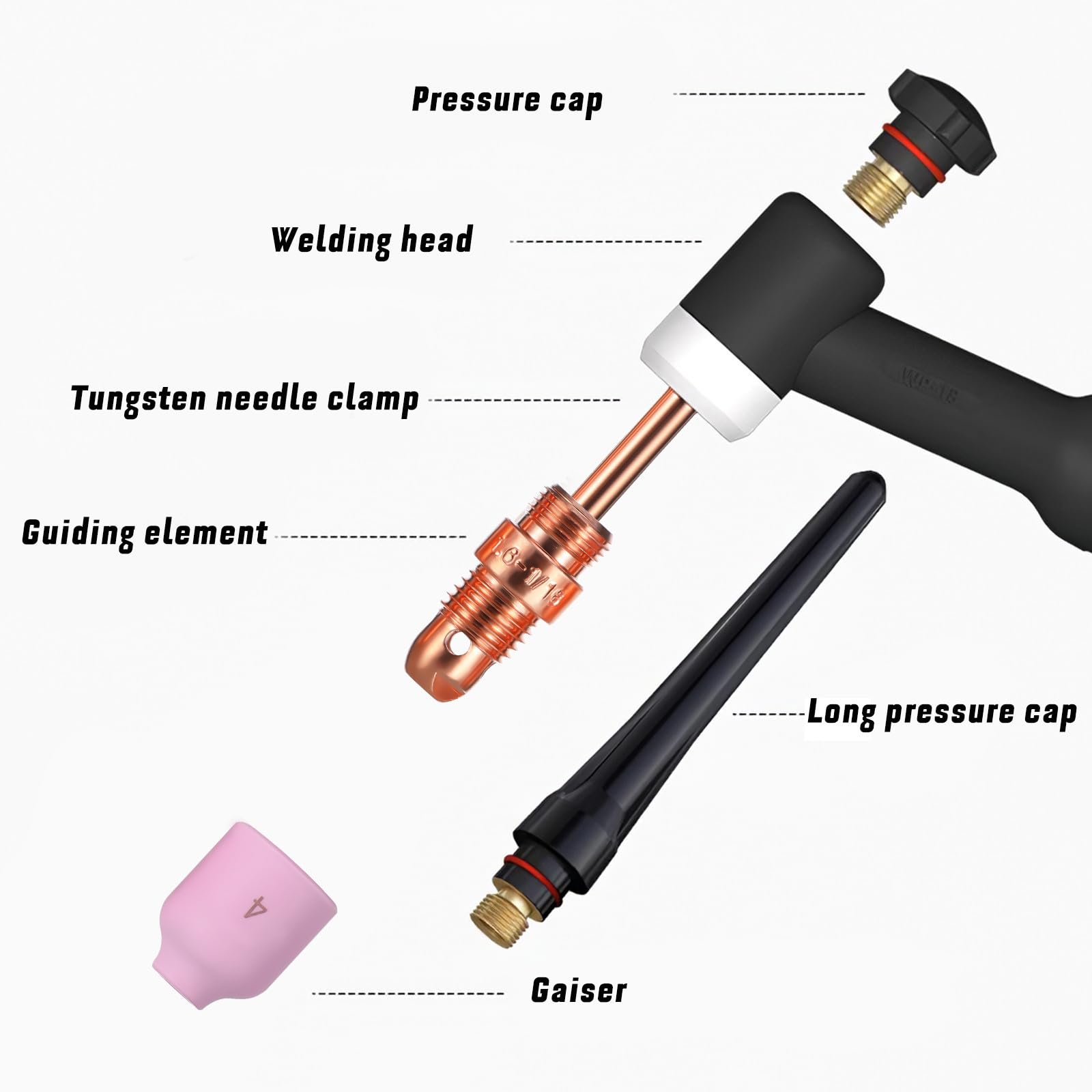 TOYANDONA Kit de Accesorios de Soldadura Tig Juntas de Copa y Pinzas para Antorcha, Fabricado en Acero Inoxidable y Plástico, Ligero y Preciso para Proyectos de Soldadura