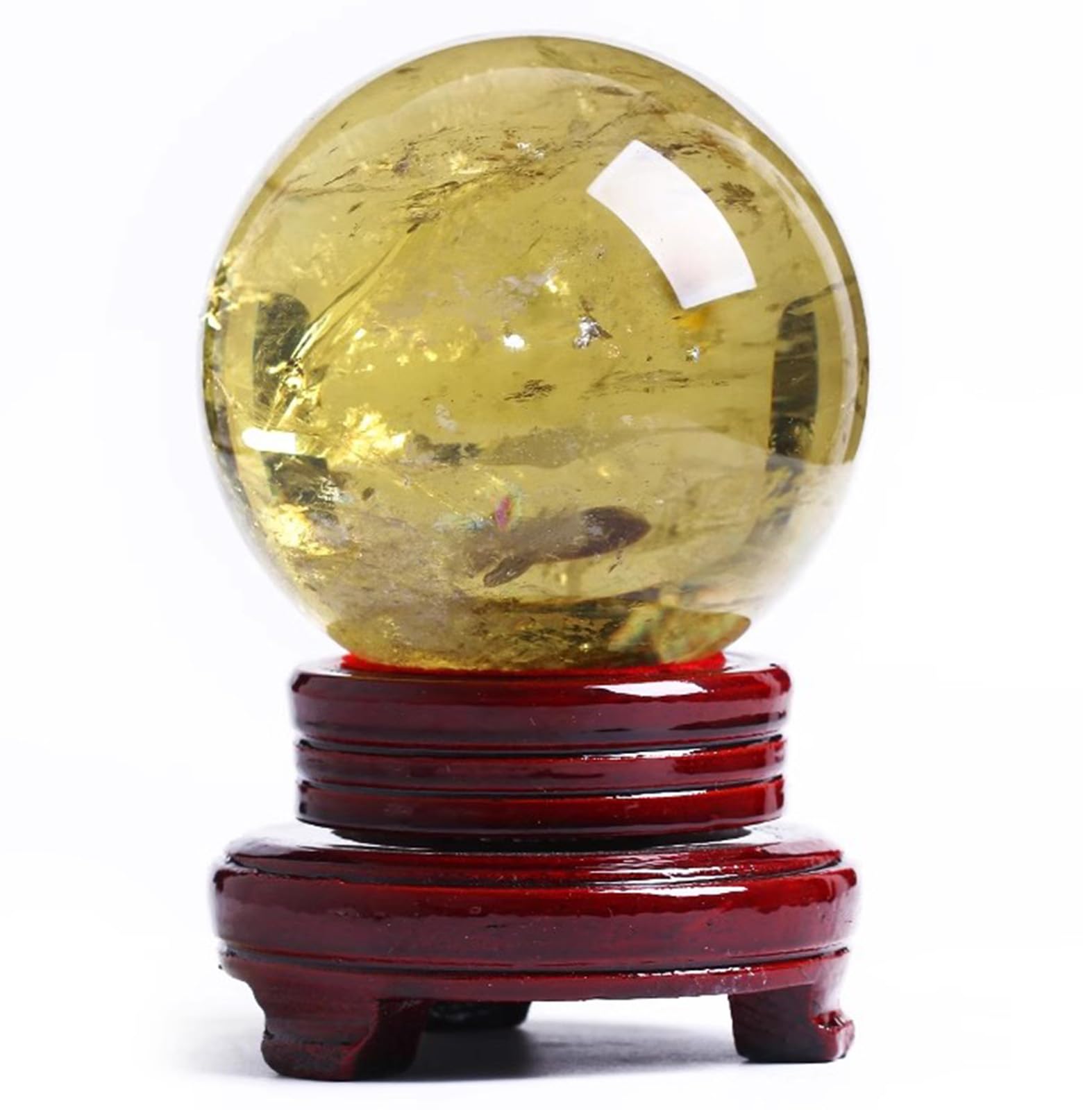 AEVHBAMXN Crystal Sphere Ball Citrine Prop Ornament for Feng Shui Divination Fortune Telling Tabletop Fountain Decoration Gift,8~9cm